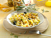 Tagliatelle with Mediterranean vegetable sauce from a glass jar