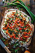 Sourdough crispy flatbreads with sour cream, tuna and peppers