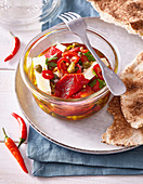 Marinated feta cheese with baked red pepper