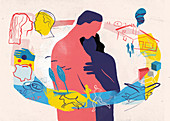 Couple embracing, illustration