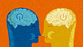 Profiles with on and off button brains, illustration
