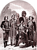 Caucasian soldiers, 19th century illustration