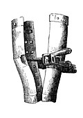 Spanish boot, torture instrument, 19th century illustration