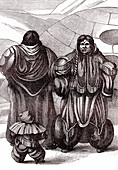 Inuit family, 19th century illustration
