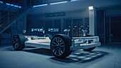 Electric car concept standing in a design laboratory