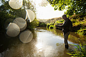 Man fly fishing on a river