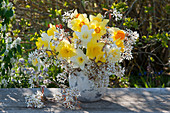 Spring bouquet of daffodils and shadbush