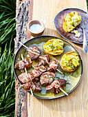 Chicken Liver Skewers with Jacket Potatoes