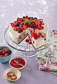 Non-baked custard cake with raspberries