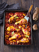 Paprika chicken with tomatoes and mushrooms