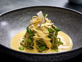 Edama noodles in a creamy lemon and basil sauce