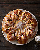 Sweet puff pastry poinsettia with jam filling