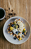 Waffles with fruits and pistachio butter