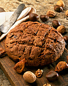 Pandolce (Italian sweet bread) with chestnuts, figs, and walnuts