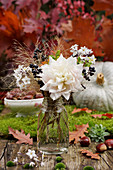 Posy of dahlias, privet and jasmine