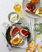 Bruschetta with goat cheese and roasted peppers