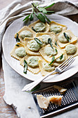 Ravioli with a sage and cheese filling