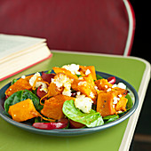 Sweet potato salad with spinach and feta cheese