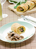 Hearty filled potato strudel with beer-braised beef