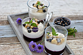 Crème de cassis parfait with meringue and blueberries