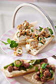Spanish baguettes with different toppings on an etagere