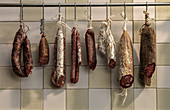 A variety of cured, air-dried salami