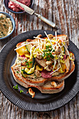 Potato bread with zucchini and king oyster mushrooms