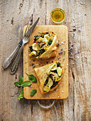 Artichoke crepes with goat’s cheese