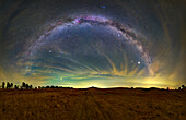 Milky Way arch over steppe field, Portugal