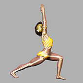 Woman in warrior 1 yoga pose, illustration