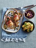Quails with red cabbage