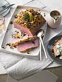 Saddle of veal with a lemon-and-nut crust