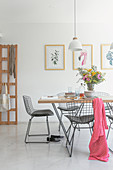 Dining table and classic chairs in a bright room