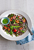 Roast broccoli with lentils and preserved lemon