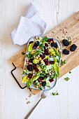 Beetroot salad with chickpeas, avocado and blackberries