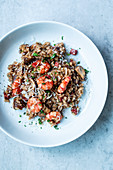 Simple risotto with chorizo, mushrooms and prawns