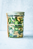 Pasta salad with honey mustard dressing and feta 'To Go'