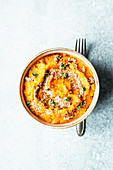 Sweet potato puree with sesame butter and thyme