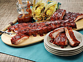 BBQ baby back ribs with grilled sweet corn