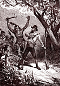 Native Americans attacking pioneer, illustration