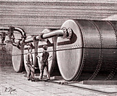 Compressed air containers, 19th century illustration