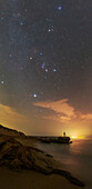Winter constellations and stargazer, Persian Gulf, Iran