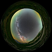 Milky Way band over Mountains, 360-degree view