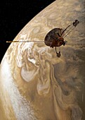 Pioneer 10 space probe passing Jupiter, illustration