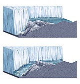 Ice dam failure, illustration