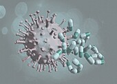 Coronavirus particle and capsules, illustration