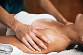 Ayurvedic shoulder massage with ethereal oils