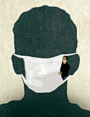 Man looking out of a facemask, illustration