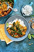 Satay sweet potato curry served with rice