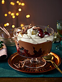 Chocolate cherry trifle with cream